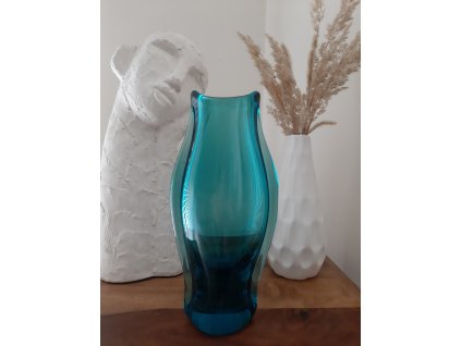 Tyrkysová váza z hutního skla - Miloslav Klinger