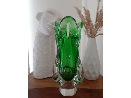 Luxusní zelená váza z hutního skla - Egermann