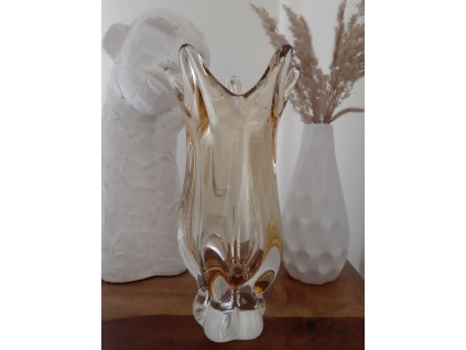 Luxusní béžová váza z hutního skla - Egermann