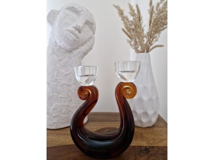Ambrový svícen z foukaného skla - Art Glass PRINC