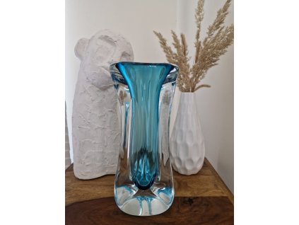 Masivní tyrkysová  váza z hutního skla - PRINC