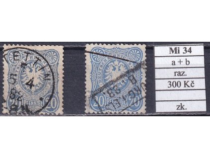 Deutsches Reich Mi 34 a + b razítkované zkoušené