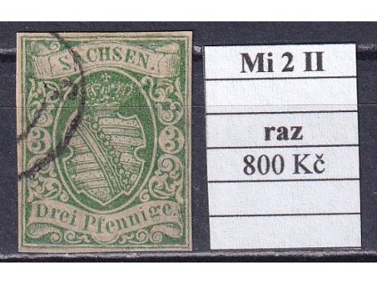 Sachsen Mi 2 II razítkované