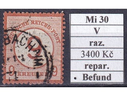 Deutsches Reich Mi 30 V razítkované Befund reparovaná