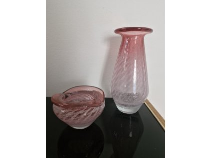 Sada váza + miska z hutního skla -Ladislav Paleček