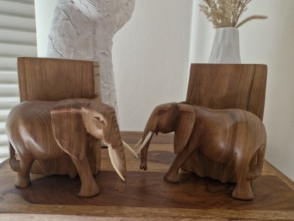 Ručně vyřezávané zarážky na knihy z JAR - Sloníky