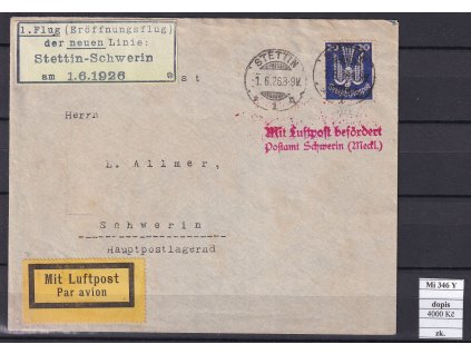 Deutsches Reich Mi 346 Y na dopise zkoušené