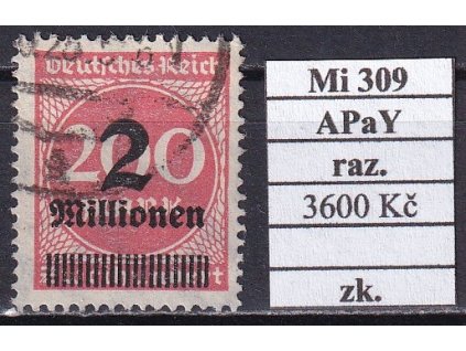 Deutsches Reich Mi 309 APaY razítkované zkoušené