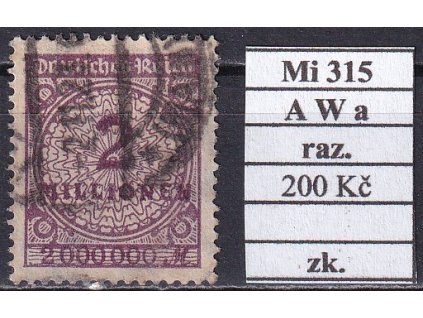 Deutsches Reich Mi 315 A W a razítkované zkoušené