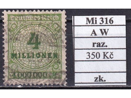 Deutsches Reich Mi 316 A W razítkované zkoušené