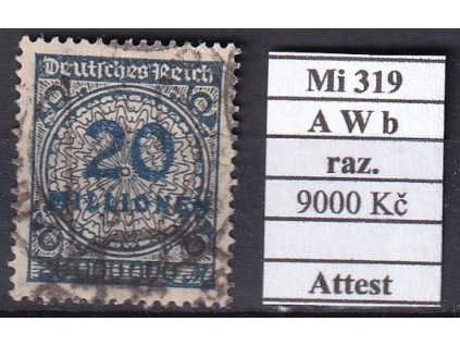 Deutsches Reich Mi 319 A W b razítkované Attest