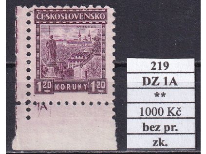 ČSR I 219 DZ 1A lep bez pruhů svěží zkoušené