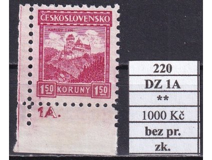 ČSR I 220 DZ 1A lep bez pruhů svěží zkoušené