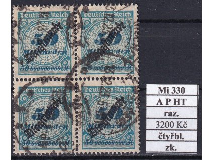 Deutsches Reich Mi 330 A P HT razítkované ve čtyřbloku zkoušené