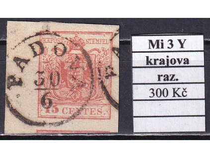 Lombardsko Mi 3 Y krajová razítkované