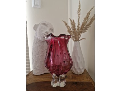 Růžová váza z hutního skla - Josef Hospodka