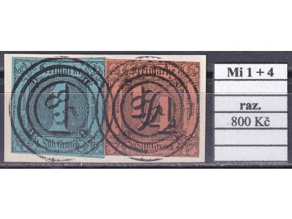 Thurn und Taxis Mi 1 + 4 razítkované