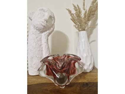 Růžová mísa z hutního skla - Josef Hospodka