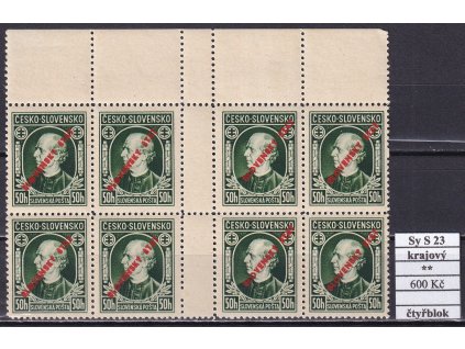Slovenský štát Sy S 23 krajový čtyřblok svěží