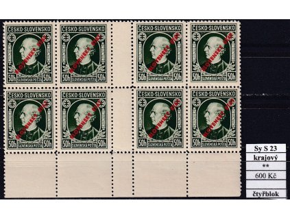 Slovenský štát Sy S 23 krajový čtyřblok svěží