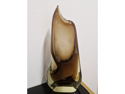 Luxusní váza z hutního skla s rytinou bodláků - J. Cvrček