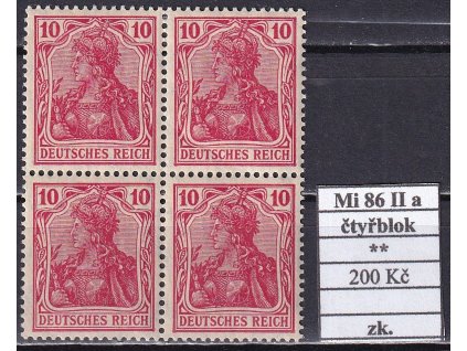 Deutsches Reich Mi 86 II a čtyřblok svěží zkoušené