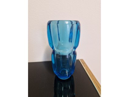 Tyrkysová váza z lisovaného skla - František Vízner