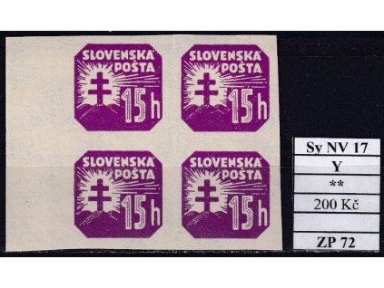Slovenský štát Sy NV 17 Y ZP 72 svěží