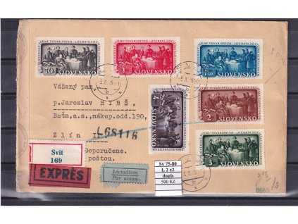 Slovenský štát Sy 75-80 a L2 x 2 na dopise