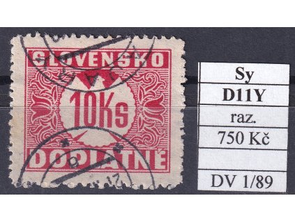 Slovenský stát Sy D 11Y 1/89 razítkované
