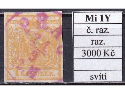 Rakousko Mi 1 Y červené razítko svítí