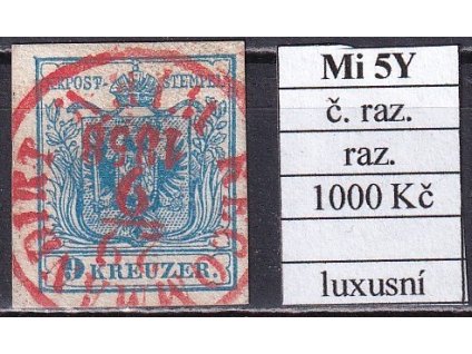 Rakousko Mi 5 Y červené razítko luxusní