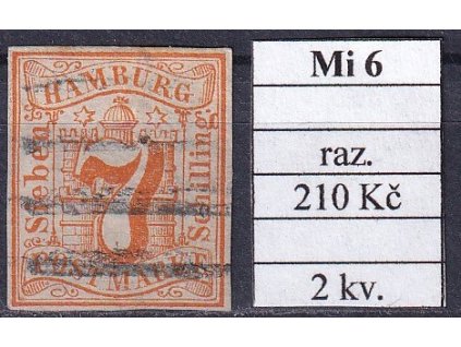 Hamburg Mi 6 razítkované 2 kvalita