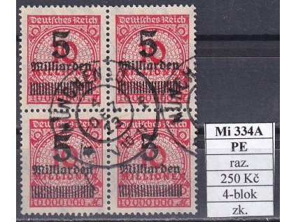 Deutsches Reich Mi 334 A PE 4-blok razítkované zkoušené