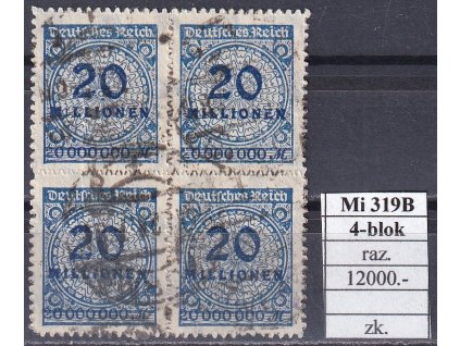 Deutsches Reich Mi 319 B 4-blok razítkované zkoušené