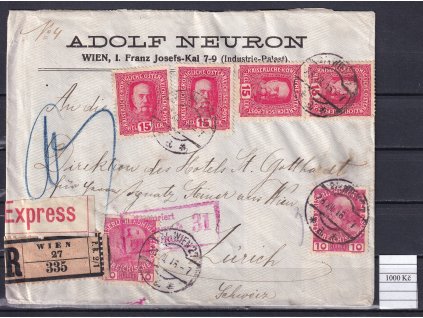 Rakousko 4x Mi 190 +2x Mi 144 reko expres dopis