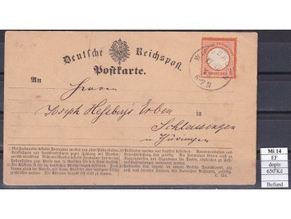 Deutsches Reich Mi 14 EF dopisnice Befund