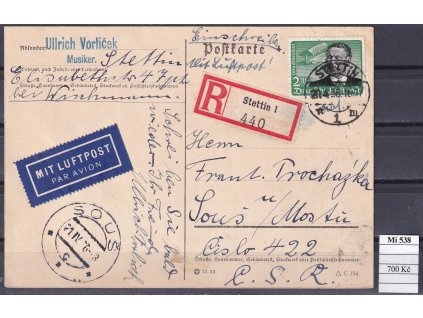 Deutsches Reich Mi 538 dopisnice