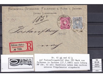 Deutsches Reich Mi 41 + 42 reko dopis