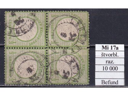 Deutsches Reich Mi 17a čtyřblok razítkované Befund