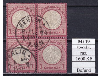 Deutsches Reich Mi 19 čtyřblok razítkované Befund