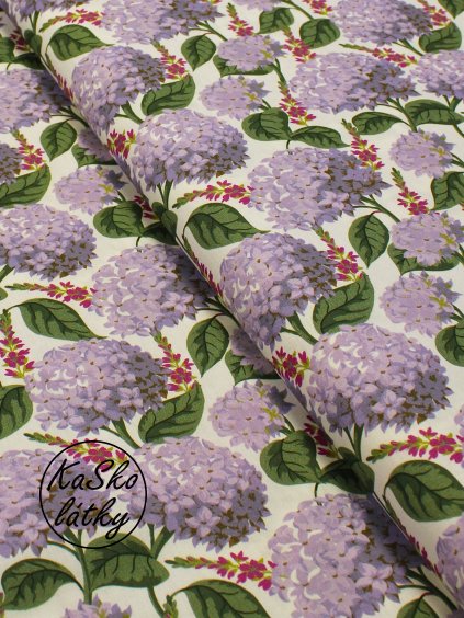 Bavlněná látka fialové hortenzie