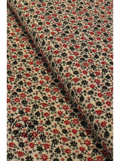 Bavlněná látka černé a červené květy