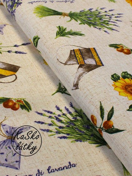 Režná látka levandule a slunečnice