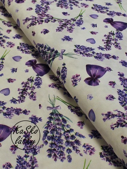 Bavlněná látka levandule a srdce