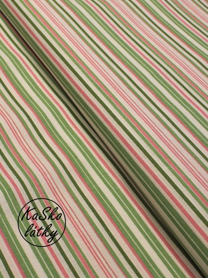 Bavlněná látka růžové a zelené pruhy