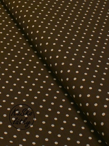 Bavlněná látka bílý puntík na hnědé