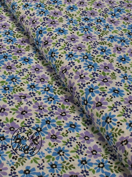 Bavlněná látka modré a fialové květy