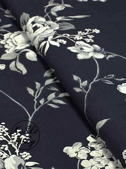 Bavlněná látka velké květy na modré