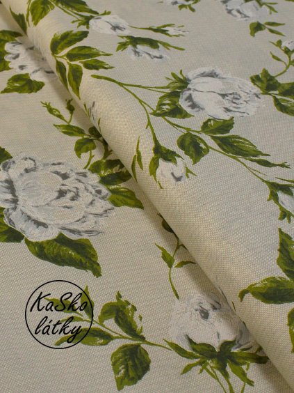 Bavlněná látka velké bílé růže